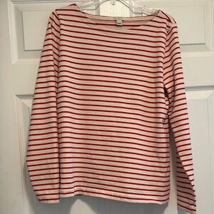 J. Crew Red & Cream Striped Boatneck Top